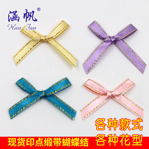 Double Gold Edge Ribbon Golden Edge Ribbon 1cm Rose Red Handmade Small Bowknot Children Hair Accessories Ribbons Wholesale