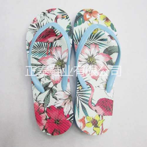 supply thermal transfer artificial flower women‘s beach flip flops custom pattern