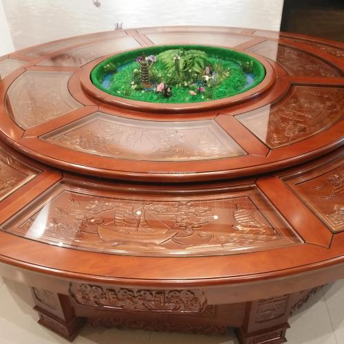 Xiangyang Star Hotel Luxury Electric Dining Table Classical Wood Carved Music Fountain Table and Chair