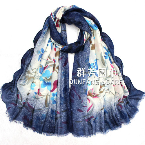 New Scarf Wholesale Soft Silk Cotton Printed Scarf Ink Orchid Printing Scarf
