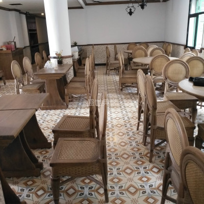 Hangzhou vintage restaurant tables and chairs Hong Kong tea restaurant rattan art all hand-woven rattan art
