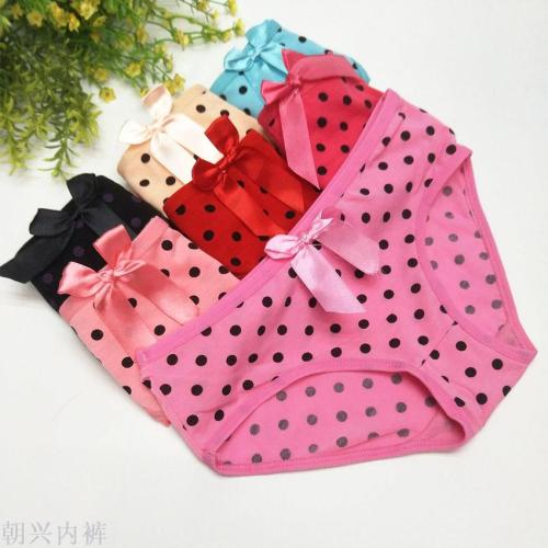new hot selling women‘s low waist pure cotton triangle shorts dot bow women‘s underwear breathable running volume
