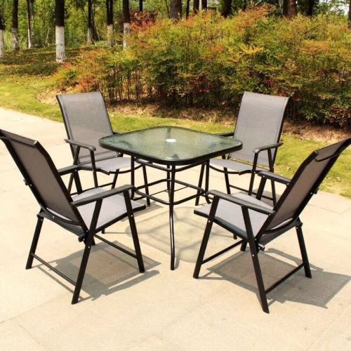 Folding Series Glass Table with Folding Textilene Chair
