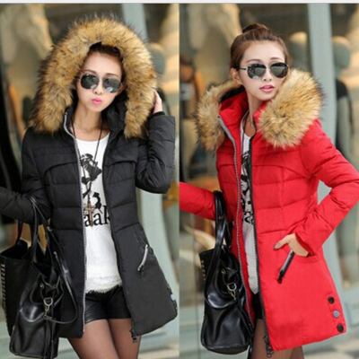 New winter wear down cotton jacket women's medium and long size women's cotton-padded jacket Korean version slim body 