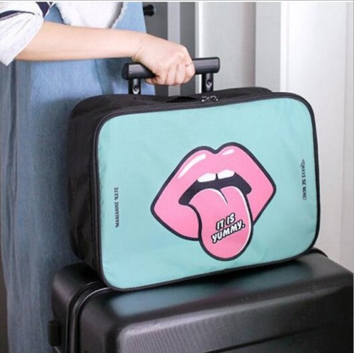 korean cute cartoon portable travel storage bag big mouth luggage bag clothing trolley case organizing bag
