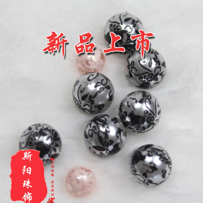 Yiwu round prints paint plastic bead accessories manufacturers direct supply from stock
