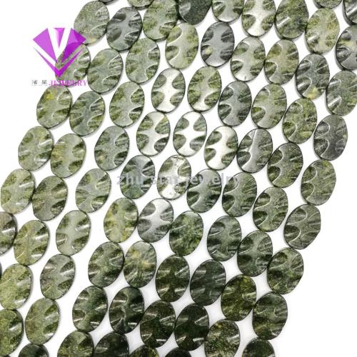 European and American DIY Natural Stone Ornament Accessories Wavy Double-Sided Green Edge Stone Egg Shape