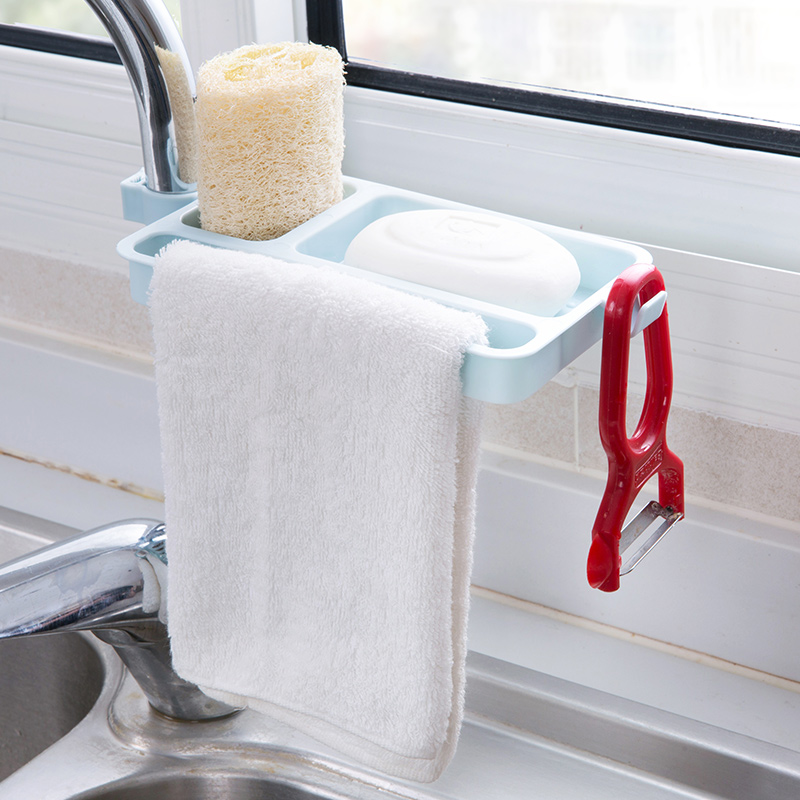 免打孔水龙头置物架家用抹布沥水架 厨房水槽多功能收纳架