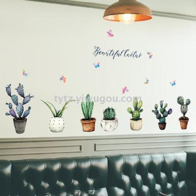 Cactus potted cactus pot cabinet windowsill living room decorated with wall stickers