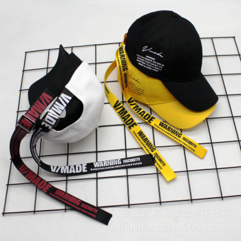 中国有嘻哈帽子TT同款长带子黄色棒球帽男女