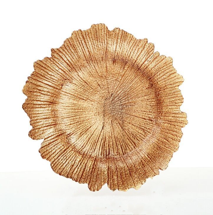 厂家热销批发秋叶纹电镀玻璃餐盘 水果盘 牛排垫盘