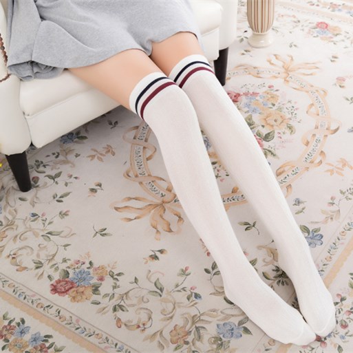 学生秋冬过膝长筒袜针织麻花纹竖条二杠日系堆堆袜批发高筒袜子