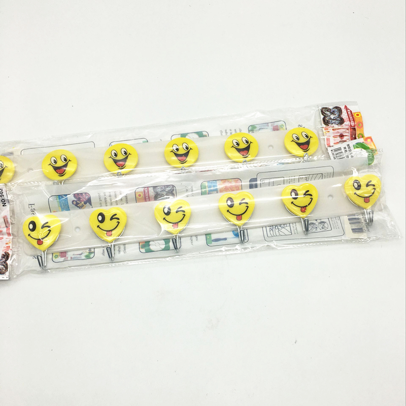 阳光百货 袋装6连钩表情挂钩粘钩 挂衣钩壁挂衣帽钩挂勾