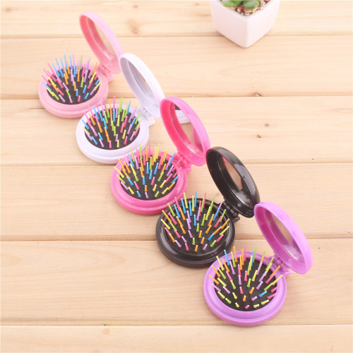 Rainbow Air Cushion Comb Portable Makeup Comb Travel Folding Airbag Comb Massage Comb with Mirror Wholesale