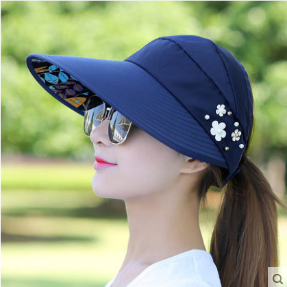 women‘s summer casual all-match travel uv protection korean summer foldable sun protection pearl empty top sun hat