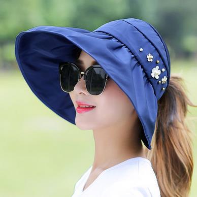 Hat Women‘s Summer Korean-Style Foldable UV Protection Big Brim Empty Top Hat Travel Beach Hat Sun Protection Cool Hat 