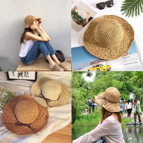 Hat Straw Hat Big Brim Hollow Sun Hat Foldable Sun Protection Big Brim Sun Beach Hat 