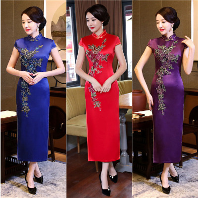 Women's dress 2018 new elegant temperament and gentlewoman temperament silk Chinese style qipao