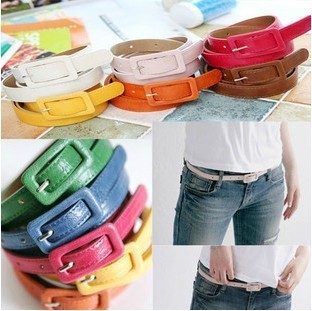 Korean Style Women‘s Thin Belt Square Head Pin Buckle Thin Waist Chain Candy Color Belt