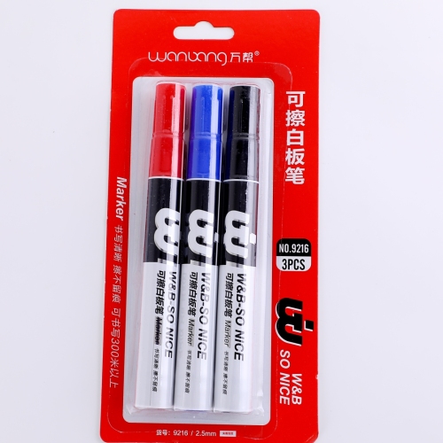 Wanbang Erasable Whiteboard Marker Black Red Blue Oversized Chinese Marking Pen King 9216 Clamshell Packaging