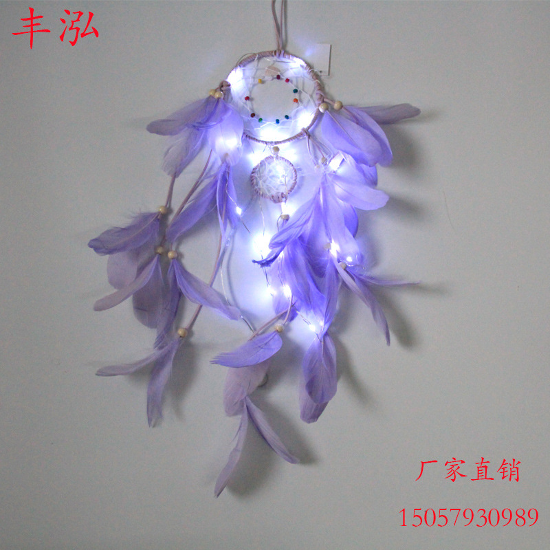 新款捕梦网挂饰带灯风铃简约手工少女卧室装饰室内印第安生日礼物