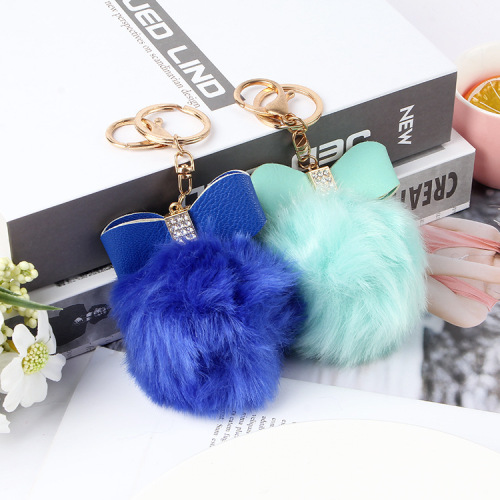 Creative All-Match Cartoon Bow Cute Fur Ball Bag Pendant Car Decoration Keychain Pendant Factory Direct Sales