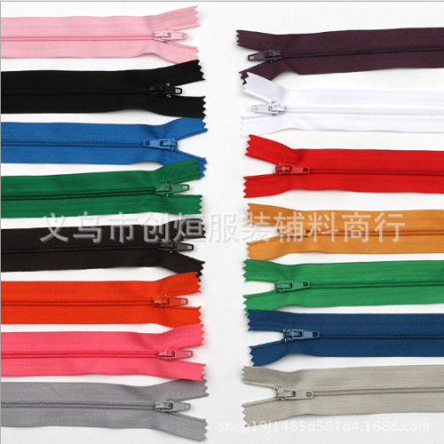 Factory Direct Sales No. 3 Nylon Pants Zipper Closed Tail Nylon Zipper Color Clothing Bag Zipper 18cm