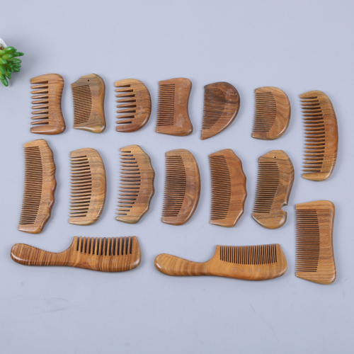 natural green sandalwood comb anti-static hair loss massage comb cute lettering small comb