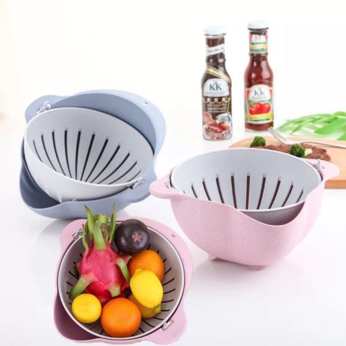 double-layer rotating drain basket fruit and vegetable straw drain basket lazy fruit plate douyin artifact large and small