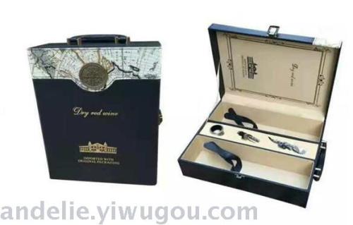 red wine double leather box customized pu leather wine box