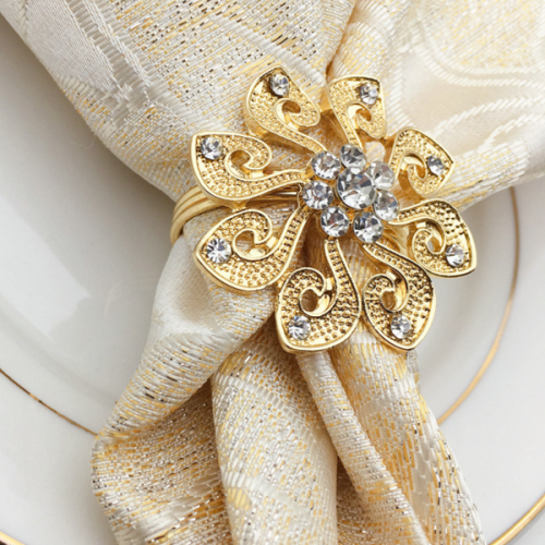 wholesale high-grade gold diamond sunflower napkin buckle western restaurant hotel rhinestone alloy napkin ring napkin ring
