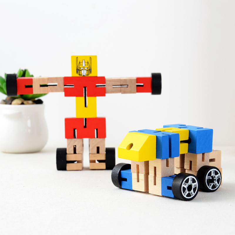 厂家直销 儿童木制益智早教趣味DIY拼装玩具 大号百变机器人 批发