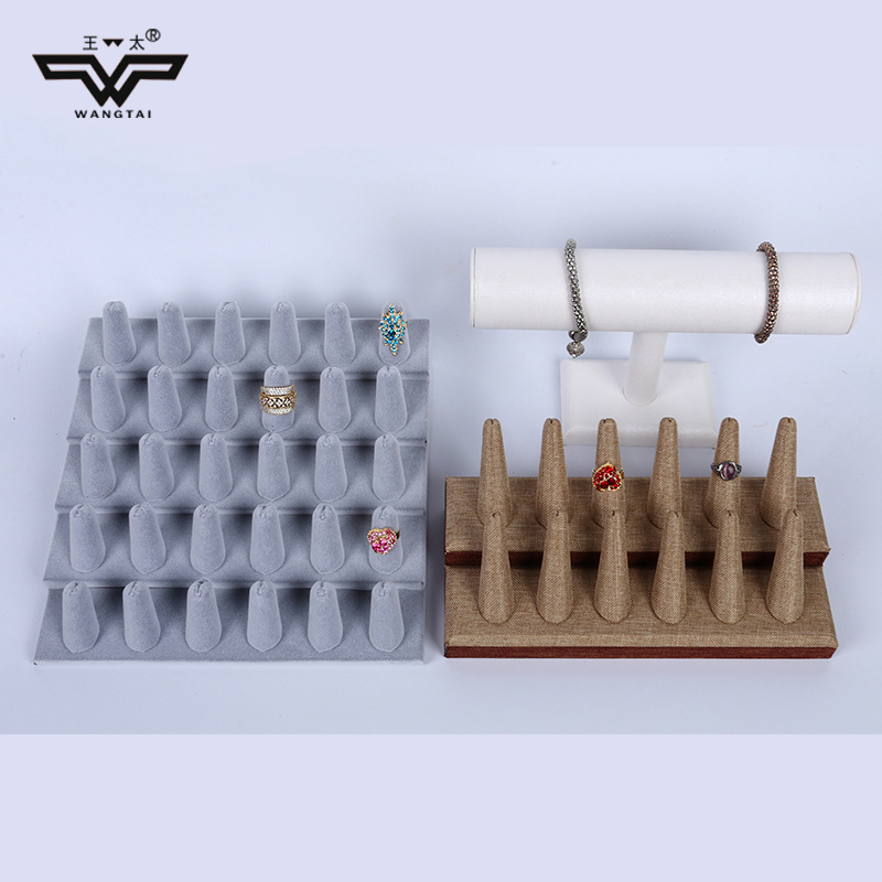 二三阶梯分指戒指手环展示架 手指分层绒布指环摆放盘展架可定做
