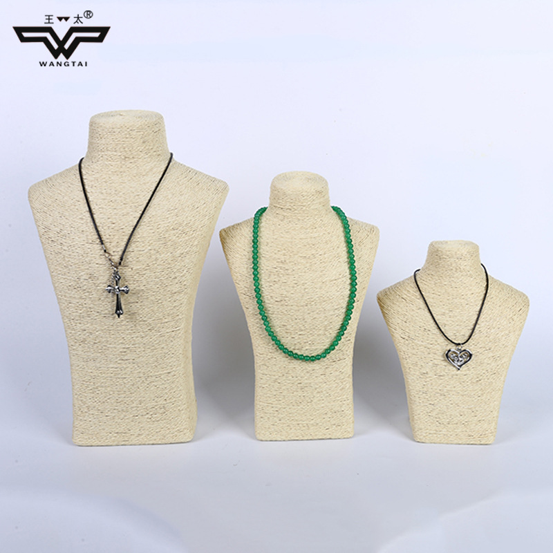 厂家直销绕线项链展示架 草编环保纸绳饰品珠宝模特展架批发