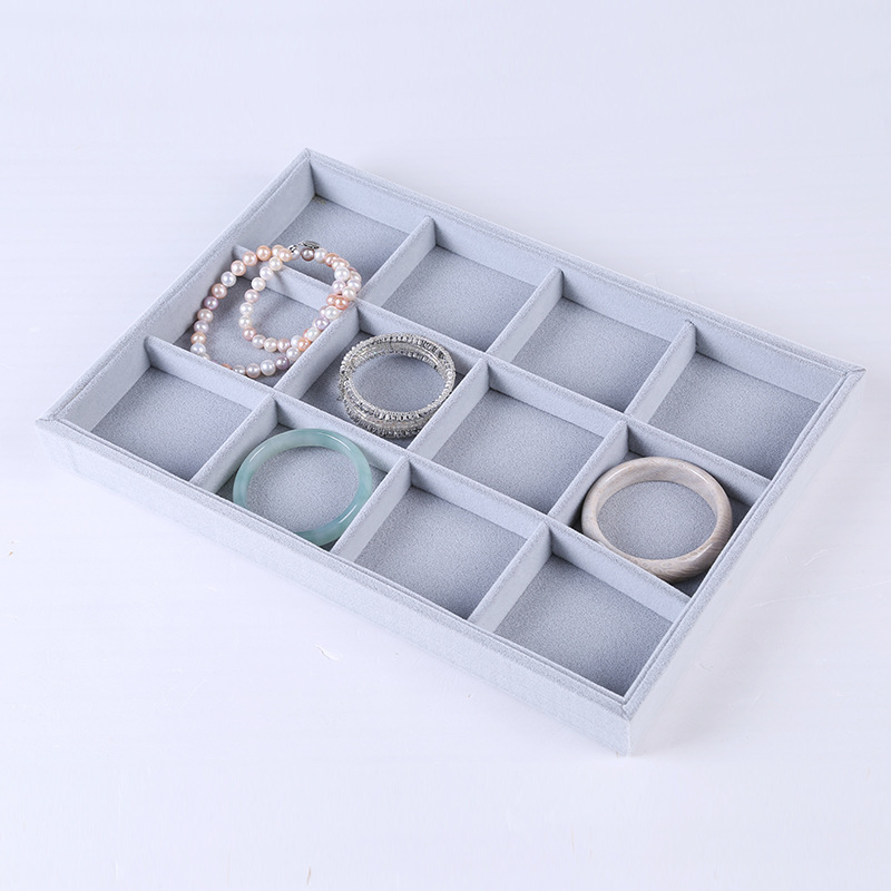 12分隔手镯展示架托盘 灰绒分格盘首饰盒长绒毛饰品架跨境专供