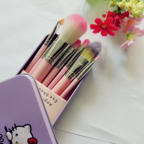 factory direct sales beauty tools makeup brushes hellokittd7 sets of brushes pink artificial fiber iron box set