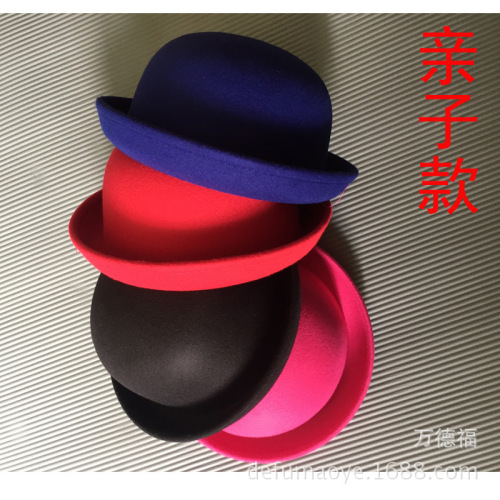 Spring 2017 British Women‘s Top Hat Children‘s Korean-Style Woolen Retro Sub-Bucket Hat Parent-Child Factory Wholesale