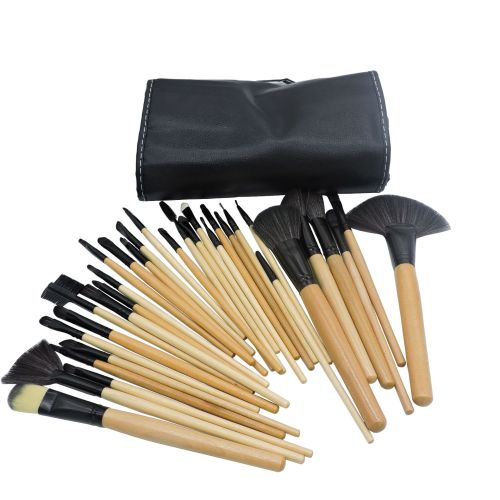 factory direct selling 32 log makeup brush set makeup eye shadow foundation brush wood color makeup brush with pu bag