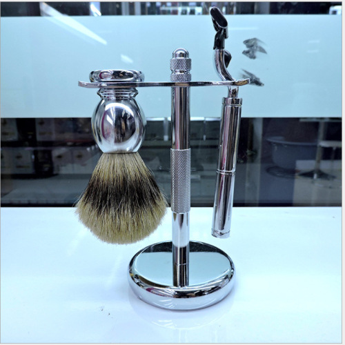 manufacturer direct selling new 3-piece men‘s facial cleansing brush beard brush shelf zinc alloy beauty tools