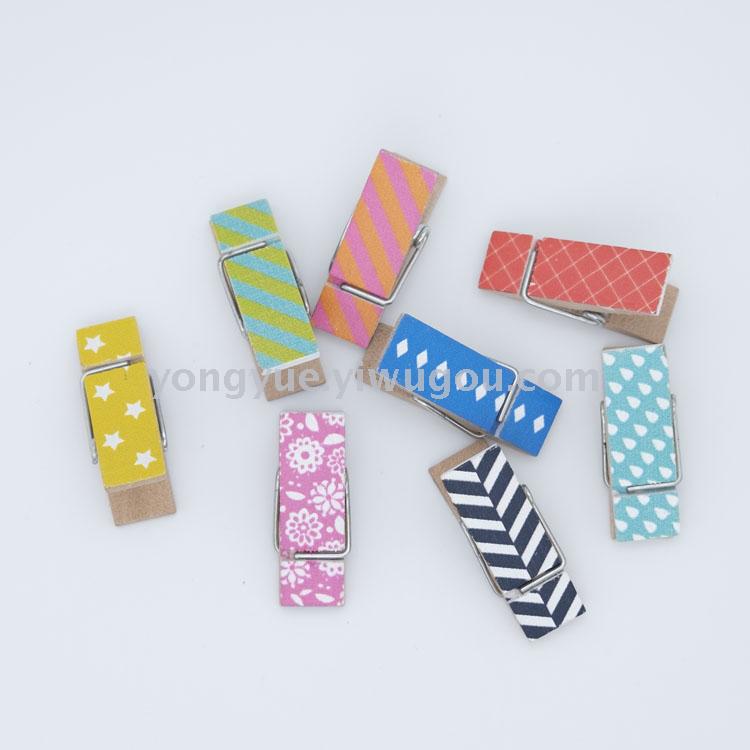 木夹3.6cm  单面 彩印木夹子 相片夹 木质便签夹 混色批发