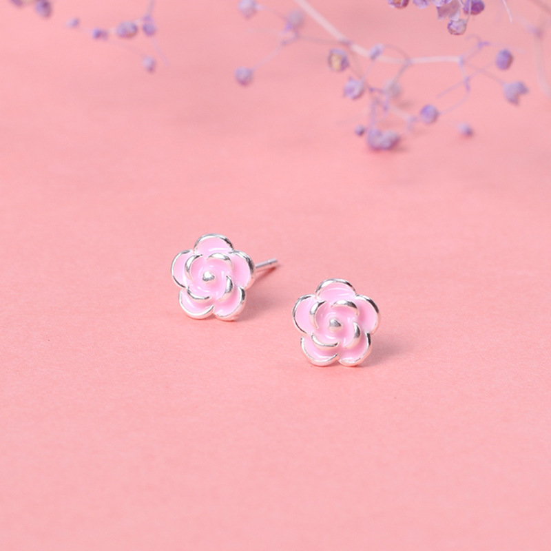 清新粉色花朵耳钉森系韩国气质长耳坠简约流苏耳饰女超仙一件代发