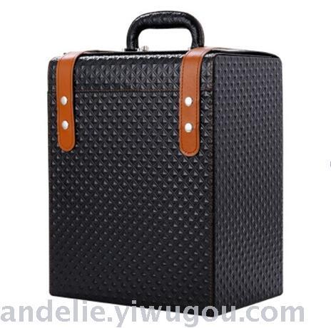 diamond grid style six-pack red wine leather box