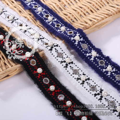 pearl lace korean ethnic style mohair pearl buckle eye burr lace ribbon clothing skirt accessories