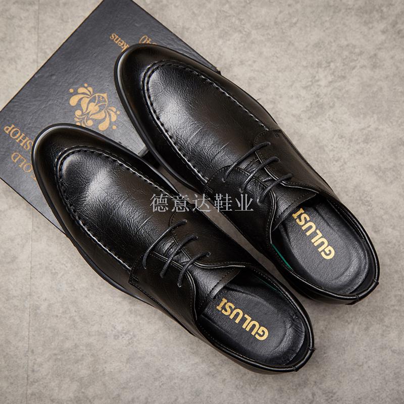 2019新款内增高商务正装系带印花纹皮鞋