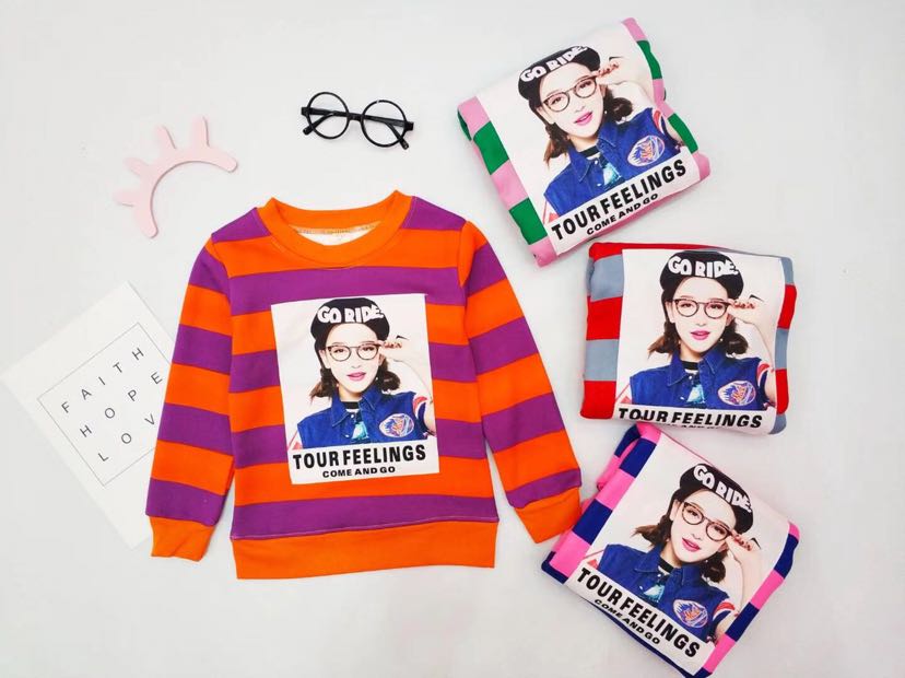 加绒中童彩条卫衣7..12岁