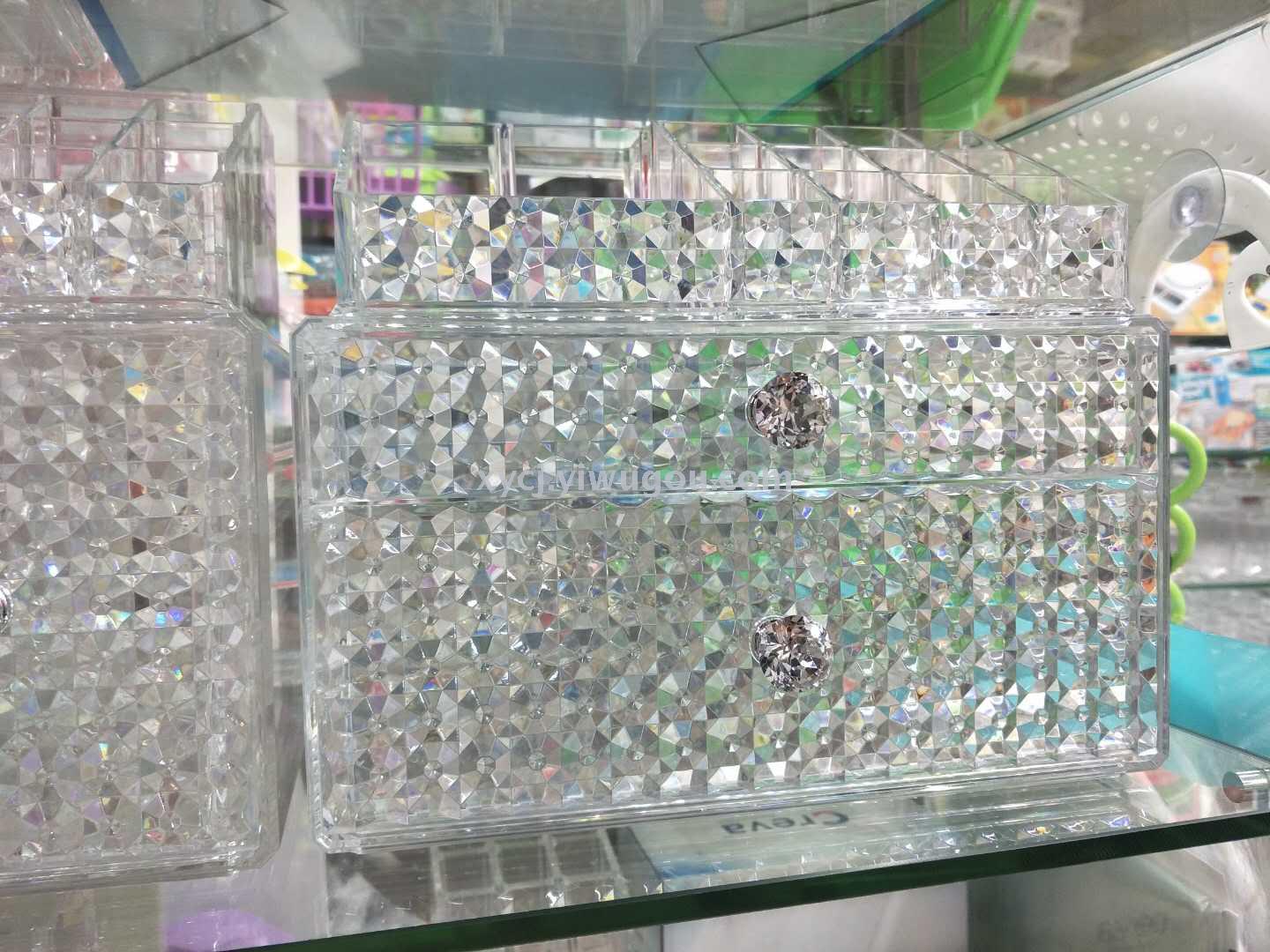 New plastic cosmetic box diamond-faced cosmetic display stand in transparent color pic 15