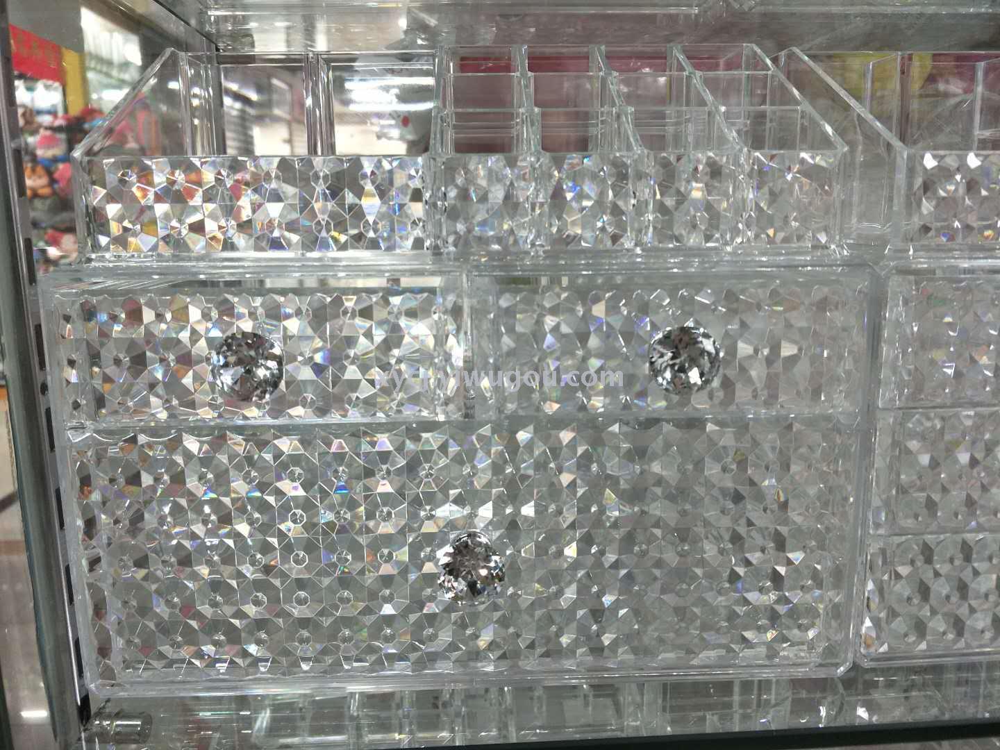 New plastic cosmetic box diamond-faced cosmetic display stand in transparent color pic 14