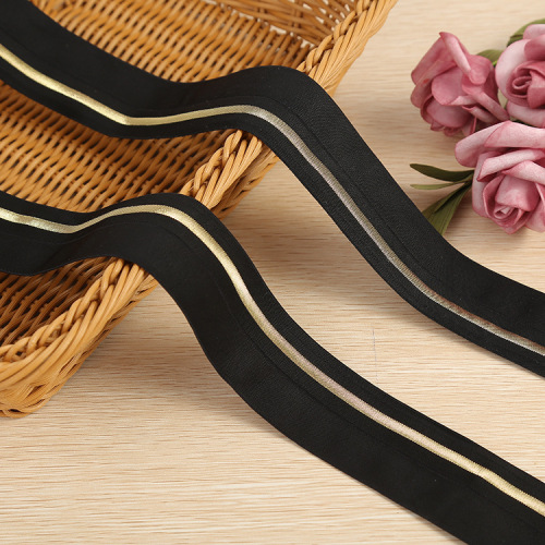 high quality two-color ribbon black gold stripe non-elastic polyester belt diy clothing bra underwear accessories can be customized wholesale