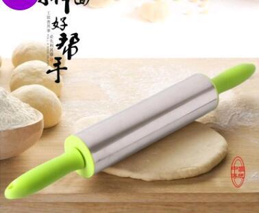 Baking kitchen gadget press stick plastic handle roller stainless steel rolling pin