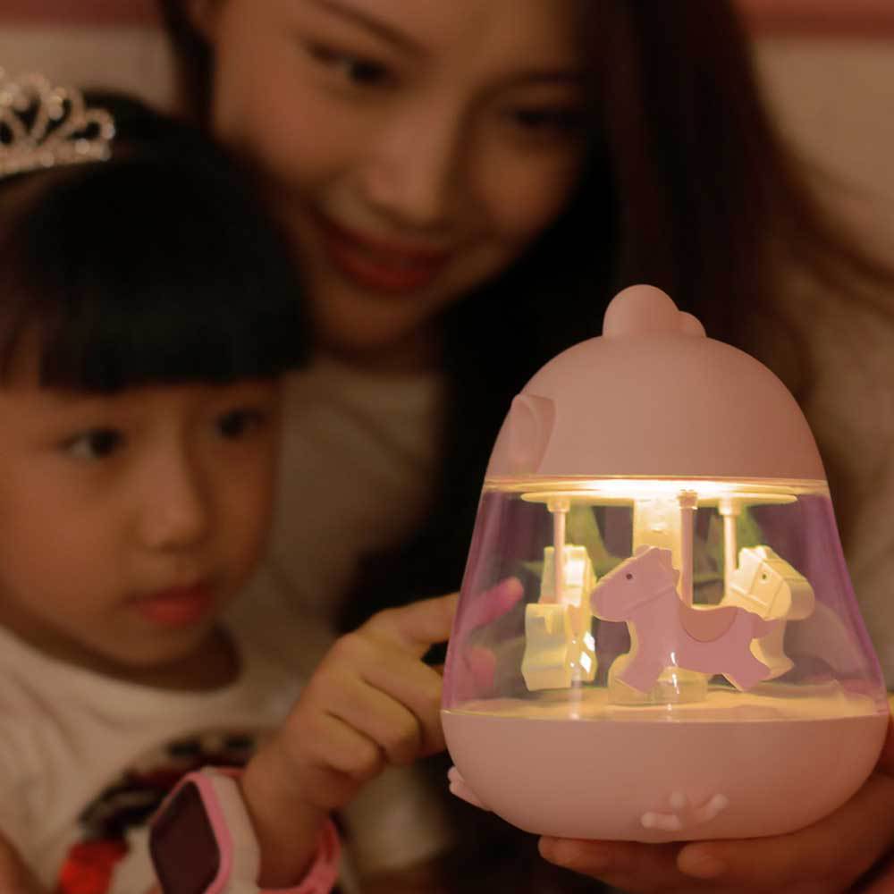 新款USB木马音乐灯小鸡旋转木马音乐盒夜灯床头灯